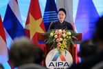 Chủ tịch Quốc hội Nguyễn Thị Kim Ngân, Chủ tịch AIPA 41 phát biểu bế mạc. (Ảnh: Dương Giang/TTXVN)