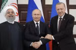 Tổng thống Iran Hassan Rouhani (trái), Tổng thống Thổ Nhĩ Kỳ Tayyip Erdogan (phải) và Tổng thống Nga Vladimir Putin (giữa) tại cuộc họp ở Sochi, Nga ngày 14/2. (Ảnh: AFP/TTXVN)