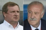 Huấn luyện viên Pavel Vrba (trái) của tuyển Séc và Vicente del Bosque của Tây Ban Nha. (Nguồn: AFP/TTXVN) 