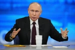 Tổng thống Nga Vladimir Putin trong cuộc họp báo cuối năm tại Moskva, ngày 14/12/2023. (Ảnh: AFP/TTXVN)