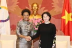 Chủ tịch Quốc hội Nguyễn Thị Kim Ngân tiếp bà Michaelle Jean, Tổng Thư ký OIF. (Ảnh: Trọng Đức/TTXVN)