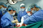 Kíp phẫu thuật của Bệnh viện Quân y 103 thực hiện thành công ca ghép phổi đầu tiên từ người sống. (Ảnh: Dương Ngọc/TTXVN)