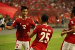 Các cầu thủ Indonesia. (Ảnh: Thế Vũ/TTXVN) 