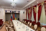 Phòng đàm phán giữa phái đoàn Nga và Ukraine tại khu vực biên giới Belarus-Ukraine, ngày 28/2/2022. (Ảnh: THX/TTXVN) 