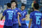 Niềm vui của các cầu thủ Thái Lan sau khi trận đấu kết thúc với U23 Indonesia. (Ảnh: Quốc Khánh/TTXVN) 