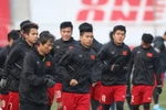 Các tuyển thủ U23 Việt Nam trong buổi tập. (Ảnh: Hoàng Linh/TTXVN)