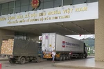 Một xe chở thanh long thông quan qua cửa khẩu đường bộ Kim Thành (Lào Cai). (Ảnh Hồng Ninh/TTXVN)