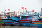 Tàu thuyền được người dân đưa vào khu neo đậu tại âu thuyền Cảng Cửa Việt. (Ảnh: Trần Tĩnh/TTXVN)