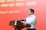 Thủ tướng Phạm Minh Chính phát biểu chỉ đạo Hội nghị triển khai nhiệm vụ năm học 2021-2022. (Ảnh: Dương Giang/TTXVN)