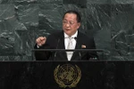 Ngoại trưởng Triều Tiên Ri Yong-ho phát biểu tại Khóa họp 72 Đại hội đồng Liên hợp quốc ở New York, Mỹ tháng 9/2017. (Nguồn: AFP/TTXVN)