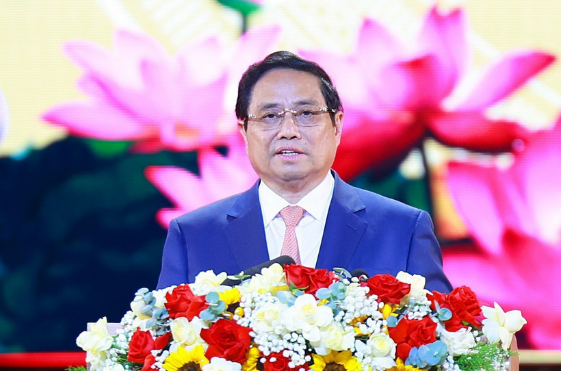 Thủ tướng Phạm Minh Chính phát biểu tại Lễ kỷ niệm 60 năm chiến thắng Bình Giã. (Ảnh: Dương Giang/TTXVN)