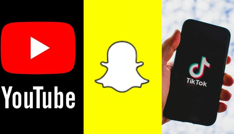 Logo của Snapchat, TikTok và YouTube. (Ảnh chụp màn hình)