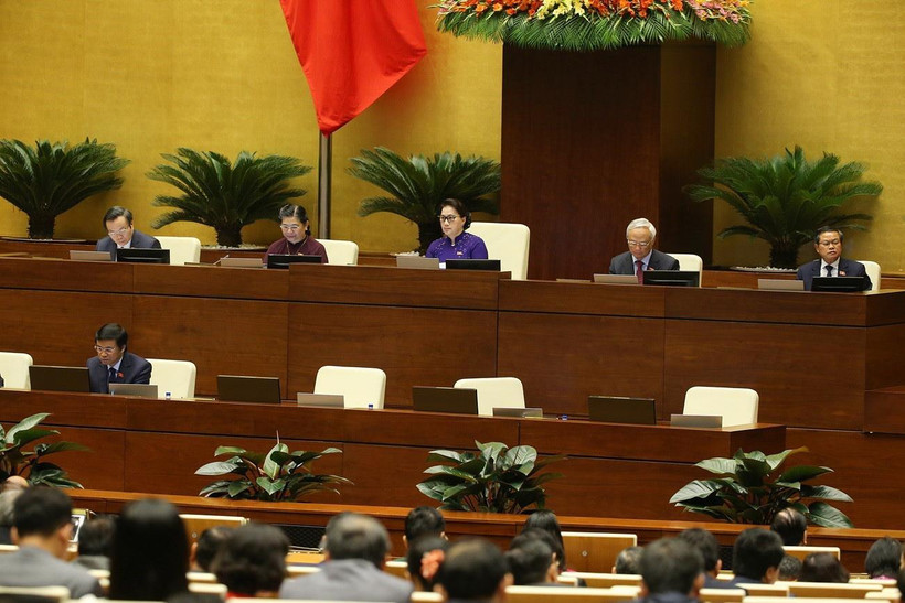 Chủ tịch Quốc hội Nguyễn Thị Kim Ngân và các Phó Chủ tịch Quốc hội điều hành phiên khai mạc. (Ảnh: Dương Giang/TTXVN)