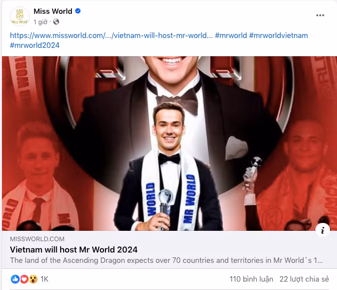 Tổ chức Mr World công bố Việt Nam đăng cai cuộc thi năm nay. (Ảnh chụp màn hình)