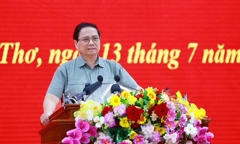Thủ tướng Phạm Minh Chính phát biểu tại buổi làm việc. (Ảnh: Dương Giang/TTXVN)