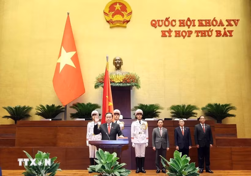 Chủ tịch Quốc hội Trần Thanh Mẫn tuyên thệ nhậm chức. (Ảnh: TTXVN)