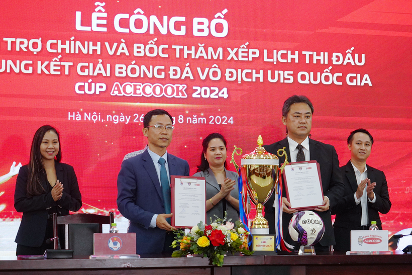 Công ty Cổ phần Acecook Việt Nam có năm thứ hai liên tiếp đồng hành cùng Giải Bóng đá Vô địch U15 Quốc gia trên cương vị Nhà tài trợ chính. (Ảnh: Việt Anh/Vietnam+)