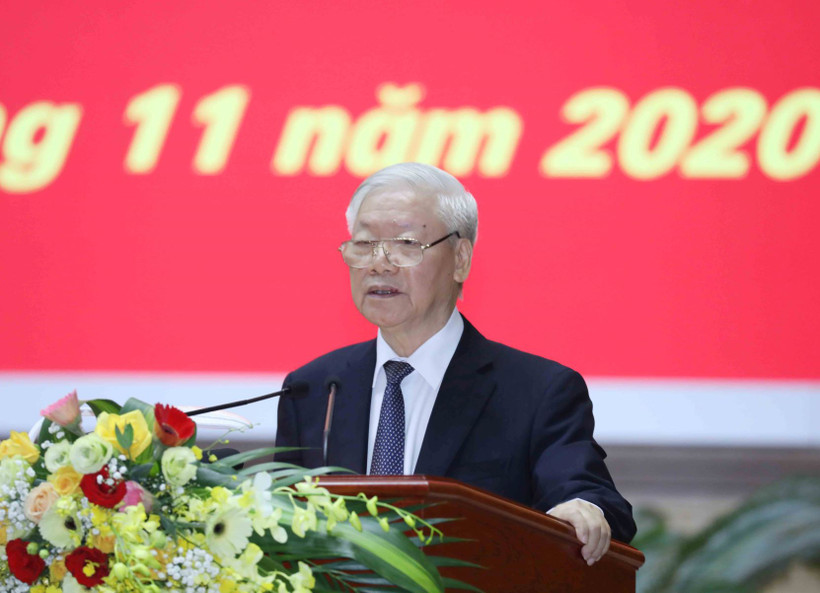 Tổng Bí thư, Chủ tịch nước Nguyễn Phú Trọng dự và phát biểu chỉ đạo Hội nghị. (Ảnh: Phương Hoa/TTXVN)