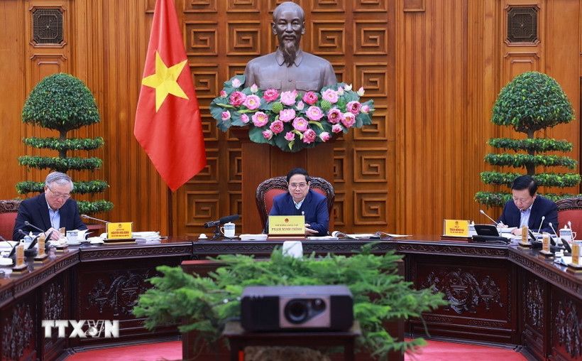 Thủ tướng Phạm Minh Chính chủ trì Phiên họp lần thứ tư của Ban Chỉ đạo tinh gọn bộ máy của Chính phủ. (Ảnh: Dương Giang/TTXVN)