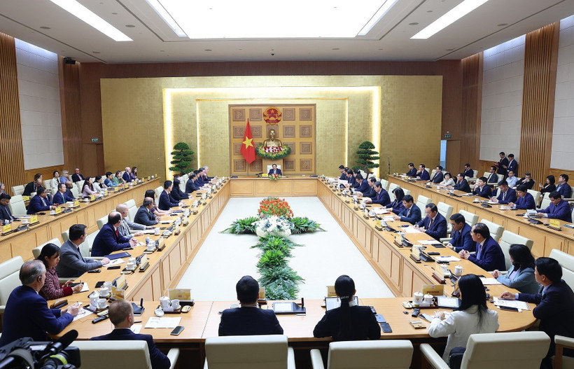 Thủ tướng Phạm Minh Chính tiếp Đoàn doanh nghiệp của Hội đồng Kinh doanh Hoa Kỳ-ASEAN. (Ảnh: Dương Giang/TTXVN)