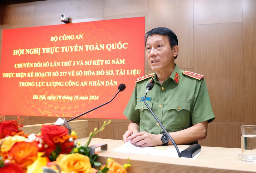 Thượng tướng Lương Tam Quang, Bộ trưởng Bộ Công an phát biểu chỉ đạo. (Ảnh: Phạm Kiên/TTXVN)