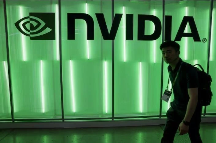 Biểu tượng của Tập đoàn Nvidia tại triển lãm máy tính ở Đài Loan (Trung Quốc). (Ảnh: Reuters/TTXVN)