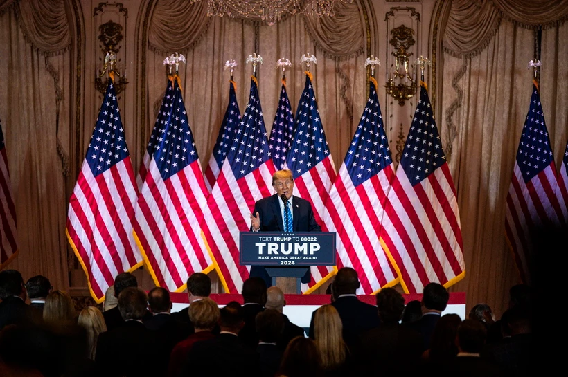 Cựu Tổng thống Donald Trump phát biểu tại sự kiện bầu cử 'Siêu thứ Ba' ở Palm Beach, Florida ngày 5/3. (Ảnh: AFP/TTXVN)