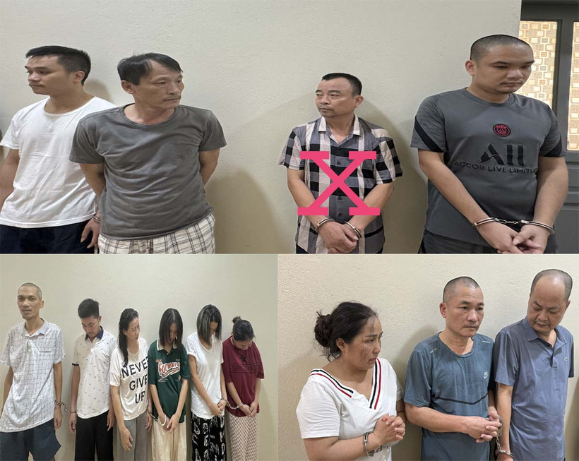 Đối tượng cầm đầu Trần Đình Thọ (X) và các đối tượng trong đường dây đánh bạc bị bắt giữ. (Nguồn: Công an tỉnh Thanh Hóa)