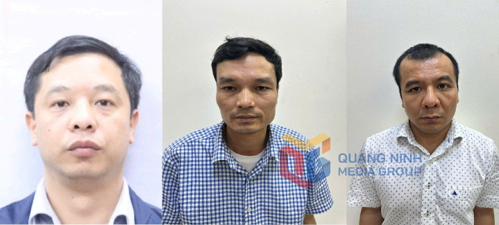 Từ trái qua phải là các bị can: Tặng, Tiến, Huy. 