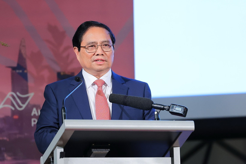 Thủ tướng Phạm Minh Chính phát biểu tại Diễn đàn Doanh nghiệp Việt Nam-Australia. (Ảnh: Dương Giang/TTXVN)