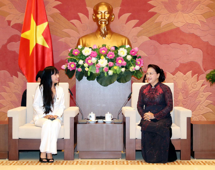 Chủ tịch Quốc hội Nguyễn Thị Kim Ngân tiếp Đoàn đại biểu Nhóm nghị sỹ hữu nghị Pháp-Việt của Quốc hội Pháp do bà Stephanie Đỗ làm trưởng đoàn. (Ảnh: Trọng Đức/TTXVN)