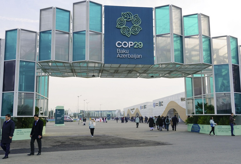 Trung tâm hội nghị, nơi diễn ra Hội nghị lần thứ 29 Các bên tham gia Công ước khung của Liên hợp quốc về biến đổi khí hậu (COP29) ở Baku, Azerbaijan ngày 11/11/2024. (Ảnh: Kyodo/TTXVN)