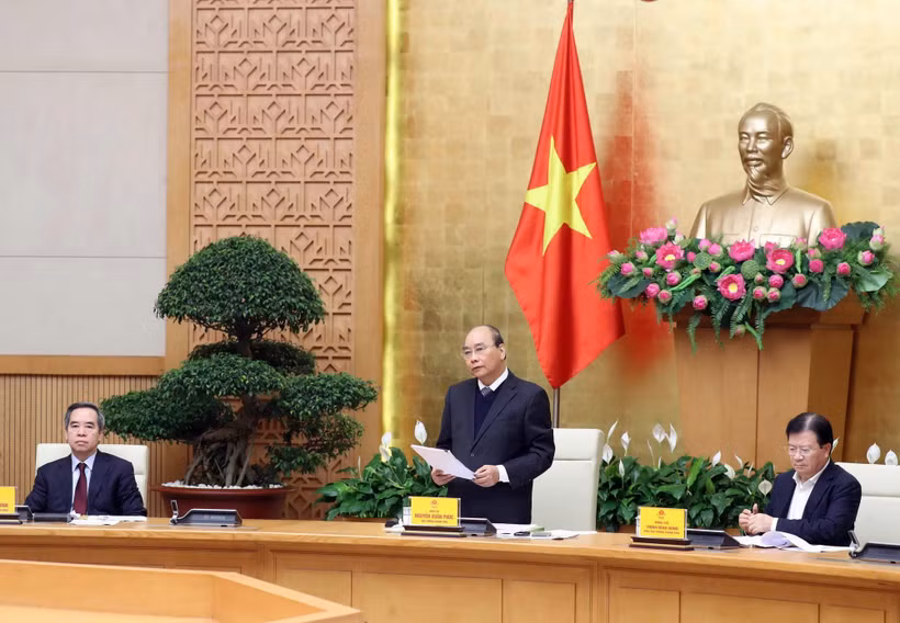 Thủ tướng Nguyễn Xuân Phúc phát biểu khai mạc tại điểm cầu Hà Nội. (Ảnh: Thống Nhất/TTXVN)