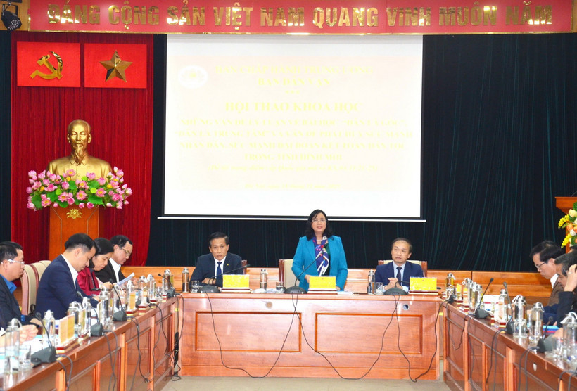 Bà Bùi Thị Minh Hoài, Bí thư Trung ương Đảng, Trưởng Ban Dận vận Trung ương chủ trì Hội thảo. (Ảnh: Phương Hoa/TTXVN)