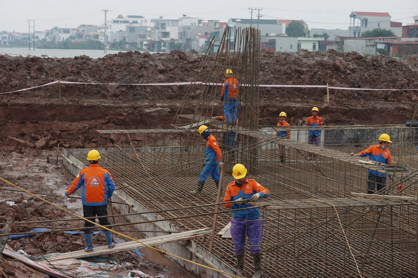 Công trường thi công Dự án đường dây 500kV Nhà máy Nhiệt điện Nam Định 1-Thanh Hóa. (Ảnh: Dương Giang/TTXVN)