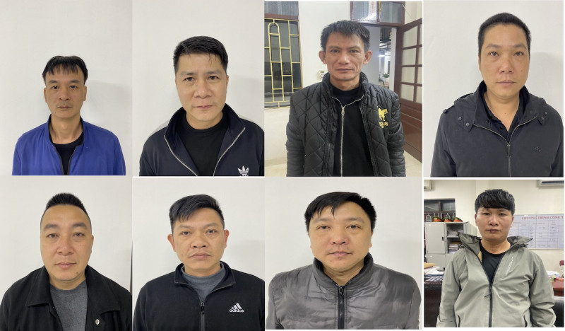 Các đối tượng trong đường dây cá độ bóng đá bị bắt. (Nguồn: Công an tỉnh Quảng Ninh)