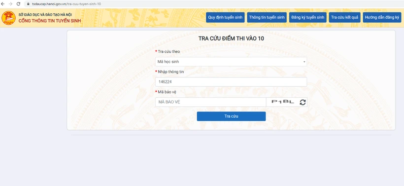 Tra cứu điểm thi vào lớp 10 tại Hà Nội.