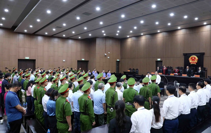 Quang cảnh phiên tòa xét xử vụ 'chuyến bay giải cứu.' (Ảnh: Phạm Kiên/TTXVN)
