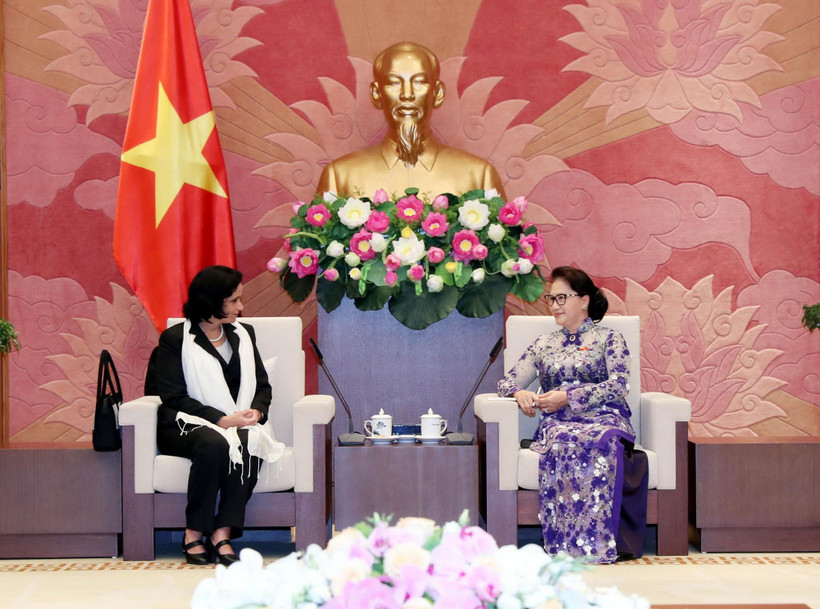 Chủ tịch Quốc hội Nguyễn Thị Kim Ngân đã tiếp Viện trưởng Viện Kiểm sát Nhân dân Tối cao Cộng hòa Cuba Yamila Pena Ojeda. (Ảnh: Trọng Đức/TTXVN)