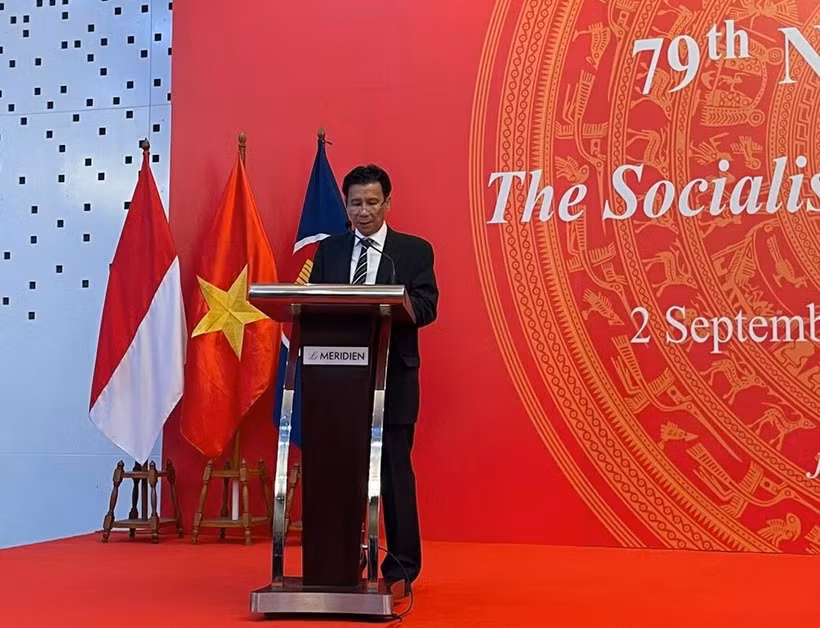 Đại sứ Việt Nam tại Indonesia Tạ Văn Thông phát biểu tại buổi lễ. (Ảnh: Đào Trang/Vietnam+)