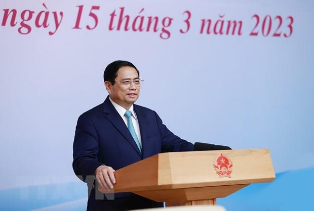 Thủ tướng Chính phủ Phạm Minh Chính chủ trì hội nghị. (Ảnh: Dương Giang/TTXVN)
