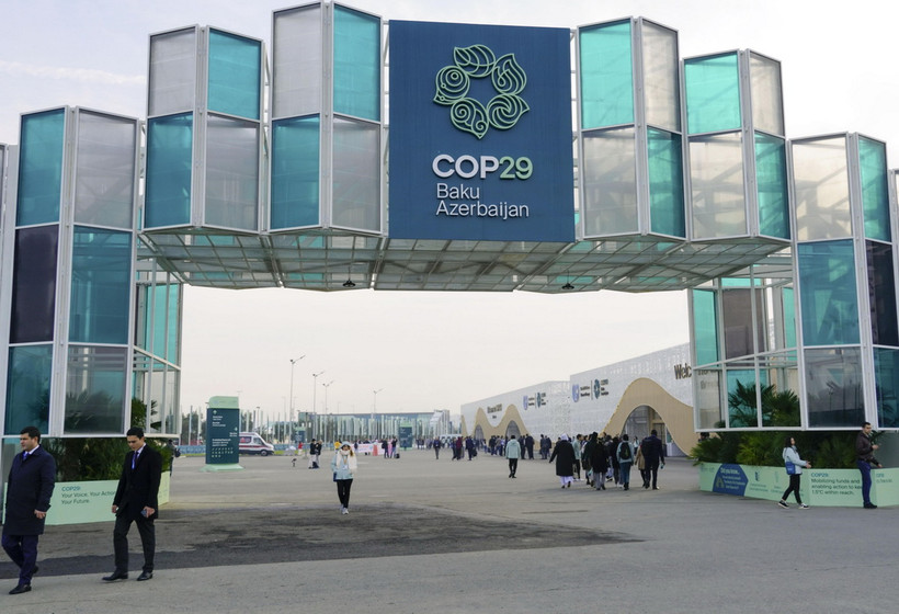 Trung tâm hội nghị, nơi diễn ra Hội nghị lần thứ 29 Các bên tham gia Công ước khung của Liên hợp quốc về biến đổi khí hậu (COP29) ở Baku, Azerbaijan ngày 11/11. (Ảnh: THX/TTXVN)