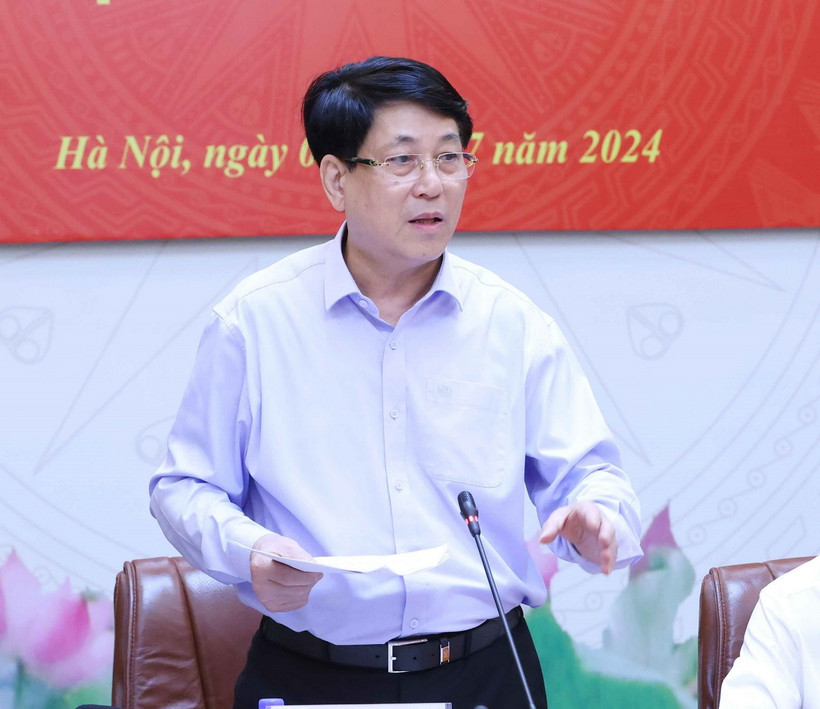 Thường trực Ban Bí thư Lương Cường phát biểu chỉ đạo buổi làm việc. (Ảnh: Phương Hoa/TTXVN)