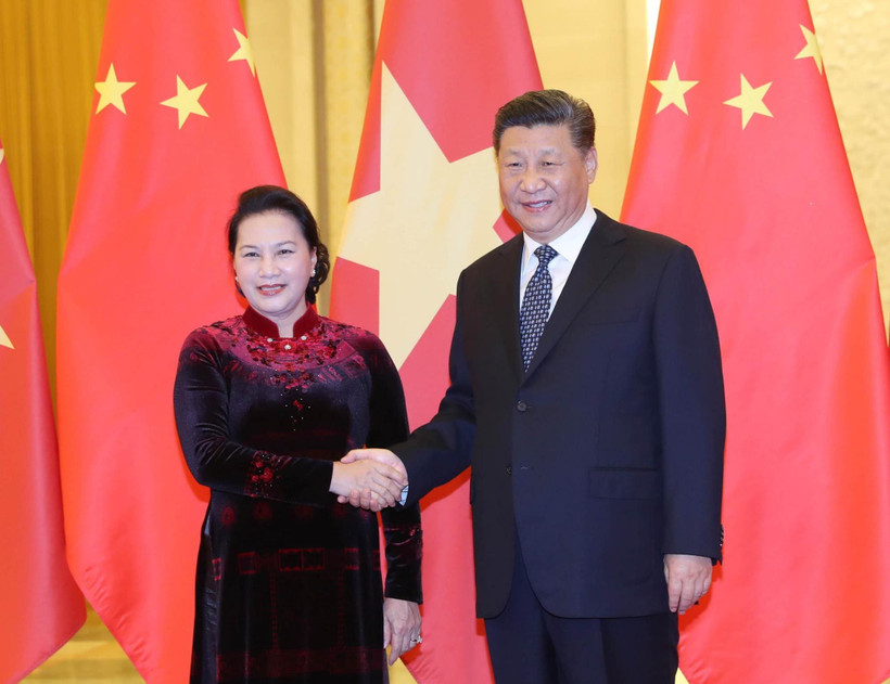 Chủ tịch Quốc hội Nguyễn Thị Kim Ngân hội kiến Tổng Bí thư, Chủ tịch nước Trung Quốc Tập Cận Bình. (Ảnh: Trọng Đức/TTXVN)