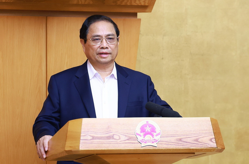 Thủ tướng Phạm Minh Chính chủ trì Phiên họp Chính phủ chuyên đề xây dựng pháp luật tháng 7 năm 2024. (Ảnh: Dương Giang/TTXVN)