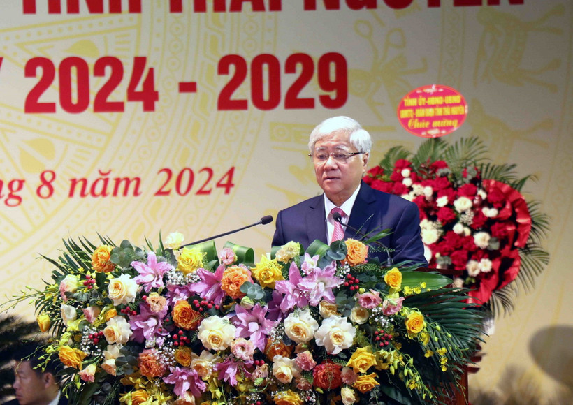 Ông Đỗ Văn Chiến, Ủy viên Bộ Chính trị, Bí thư Trung ương Đảng, Chủ tịch Ủy ban Trung ương Mặt trận Tổ quốc Việt Nam phát biểu. (Ảnh: Trần Trang/TTXVN)