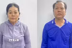 Hai đối tượng Nguyễn Thị Hoa và Tô Văn Bé Mười tại cơ quan Công an. (Ảnh: TTXVN phát)
