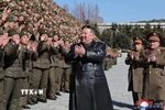 Nhà lãnh đạo Triều Tiên Kim Jong Un thăm Đại học Chính trị Kim Nhật Thành ở Bình Nhưỡng ngày 24/2/2025. (Ảnh: Yonhap/TTXVN)