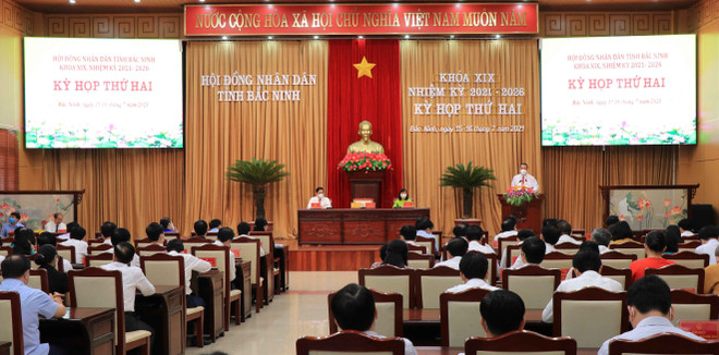 Quang cảnh Kỳ họp thứ 2 Hội đồng Nhân dân tỉnh Bắc Ninh khóa XIX. (Ảnh: Thanh Thương/TTXVN) Kỳ họp thứ 2 HĐND tỉnh Bắc Ninh thông qua nhiều nghị quyết quan trọng ảnh 1