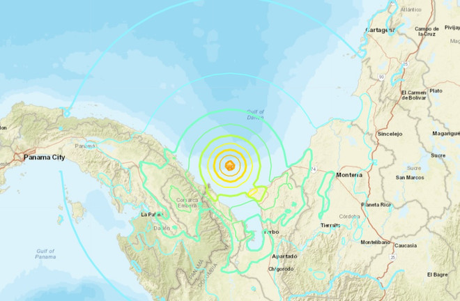 Vị trí xảy ra trận động đất tại Panama. (Nguồn: USGS) Động đất độ lớn 6,6 làm rung chuyển Panama, chưa có cảnh báo sóng thần ảnh 1